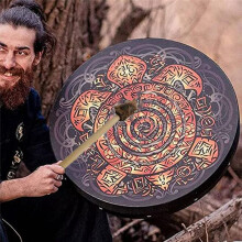 Shamanic Drums, 10-Inch Tree Decorative Design with Drumsticks, Sound Healer Shamanic Drums for Spiritual Music