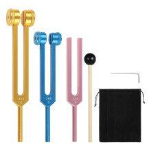 3Pcs Tuning Fork Set (128Hz, 256Hz, 512Hz) , Aluminum Forks with Hammer for Healing Chakra,Sound Therapy,Reliever Stress