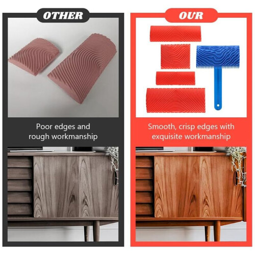 5 Pack Wood Grain Tool,Woodgraining Tool Kit,Texture Pattern with Handle Roller Rubber Empaistic Graining Tool 2
