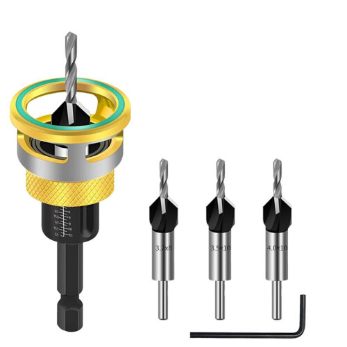 6-Piece Countersink Drill Bit Set, Pre-Drilling and Countersinking in One Step, with Depth Stop, 1/4 Inch Hex Shank