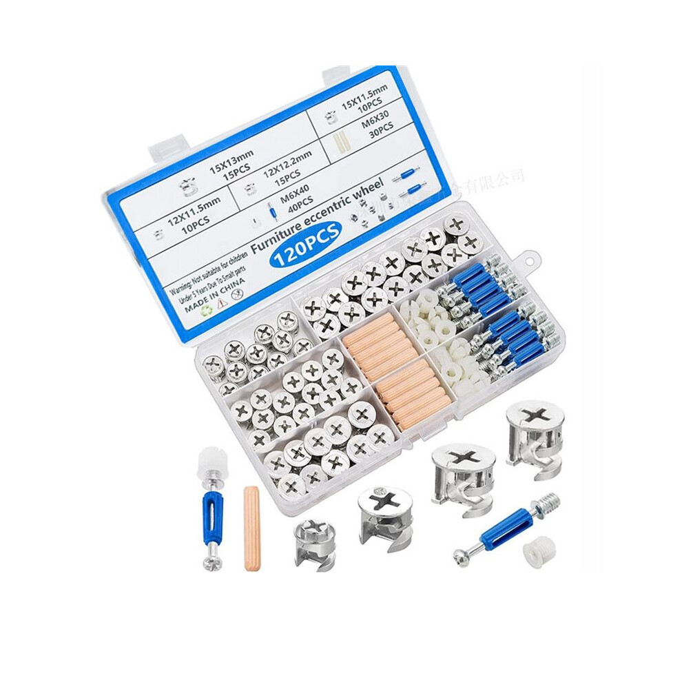 120Pcs Cam Locks For Furniture,Furniture Fasteners & Connectors With Multi-Size Nuts,Bolts And Wood Dowel Pins 4712982092985