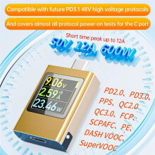Type-C Power Meter Tester Voltage Current Digital Multimeter 4.5-50V 0-12A PD 3.1 Golden Yellow
