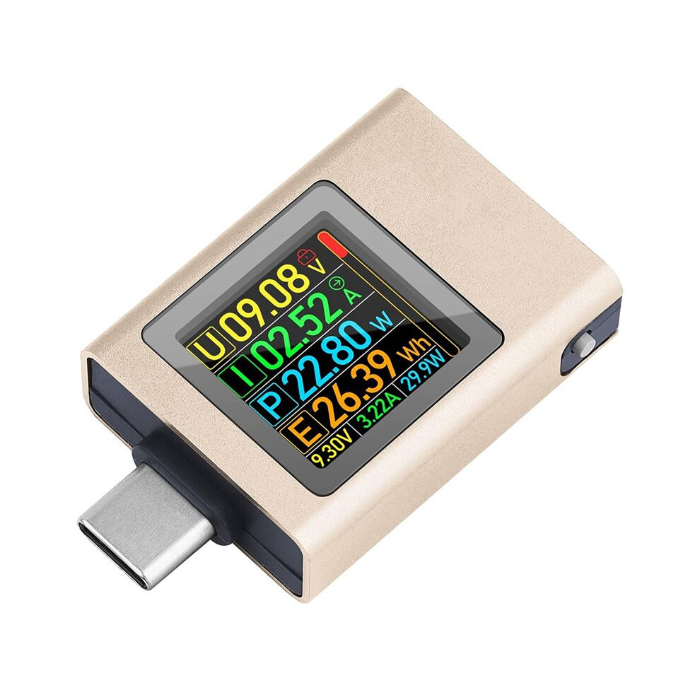 Type-C Power Meter Tester Voltage Current Digital Multimeter 4.5-50V 0-12A Pd 3.1 Champagne Color 6032784424288