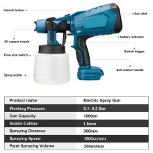 1000ml Electric Spray Gun 4 Nozzle Sizes HVLP Household Paint Sprayer Flow Control Easy Spraying for 18v Battery