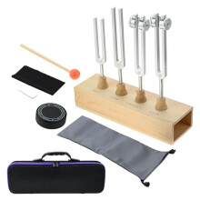 4Pcs 128Hz OM136.1Hz 256Hz 384Hz Tuning Fork Set with Handbag,Activator and Wooden Sound Box for Healing Meditation Yoga