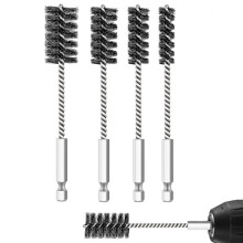 4Pcs Stainless Steel Wire Brush for Drill Bore Brush Set Hex Shank Handle for Drill Tubes Bearings Cleaning Parts