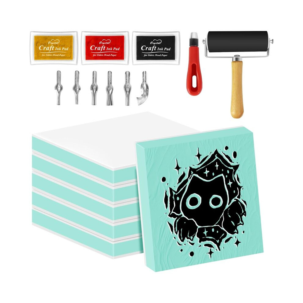 6Pcs 2Inch X 2Inch Rubber Carving Blocks, Linoleum Block Stamp Making Kit For Diy Stamp Making For Beginners 4713989176579