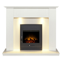 Adam Avila White Marble Fireplace with Oslo Electric Inset Stove in Bl