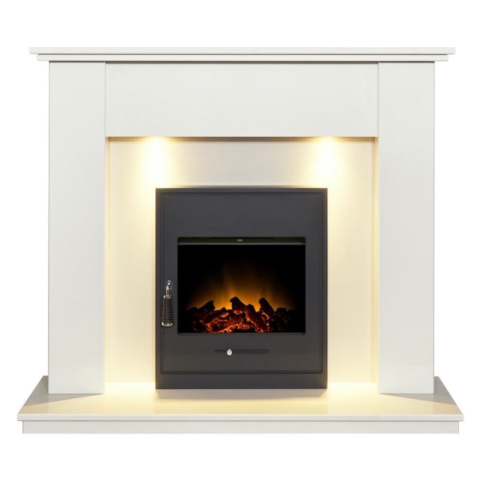 Adam Avila Marble Fireplace With Oslo Electric Inset Stove In Bl White