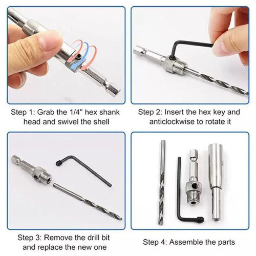 17PCS Self Centering Drill Bit Set for Hinges- 1/4" Hex Shank Vix Bits Self Centering Drill Bit Set for Woodworking Door