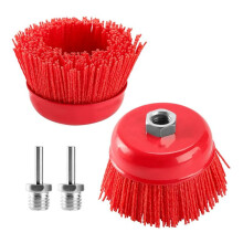 4 Inch Nylon Filament Brush 2 Pack, 4Inch Abrasive Bristle Cup Brush Set 5/8Inch-11 Thread, 1/4Inch Arbor Max 8500 RPM