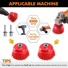 Spazzole In Filamento Nylon 4 Pollici,Confezione 2,Set Spazzole A Tazza con Setole Abrasive 4 Pollici,Filettatura 5/8 Pollici A 11 Pollici,Albero 1/4