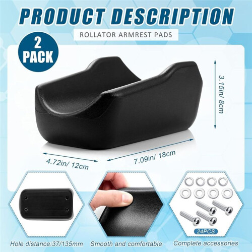 2 Pcs Rollator Armrest Pad Upright Walker Forearm Pads Black Walker Handle Cushions Stand  Rollator Accessories 1