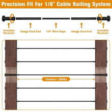 Black Cable Railing Kits- 40Pcs 1/8In T316 Stainless Steel Invisible Receiver Swage Stud End for 2InX2In Wood Metal Post