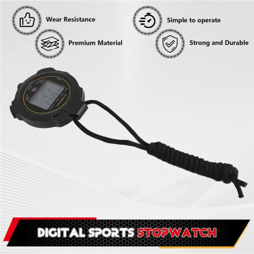 Digital Sports Stopwatch, 10Lap /Split Memory Stopwatch Count Down Timer, Large Display Waterproof 12/24 Hour Clock 2