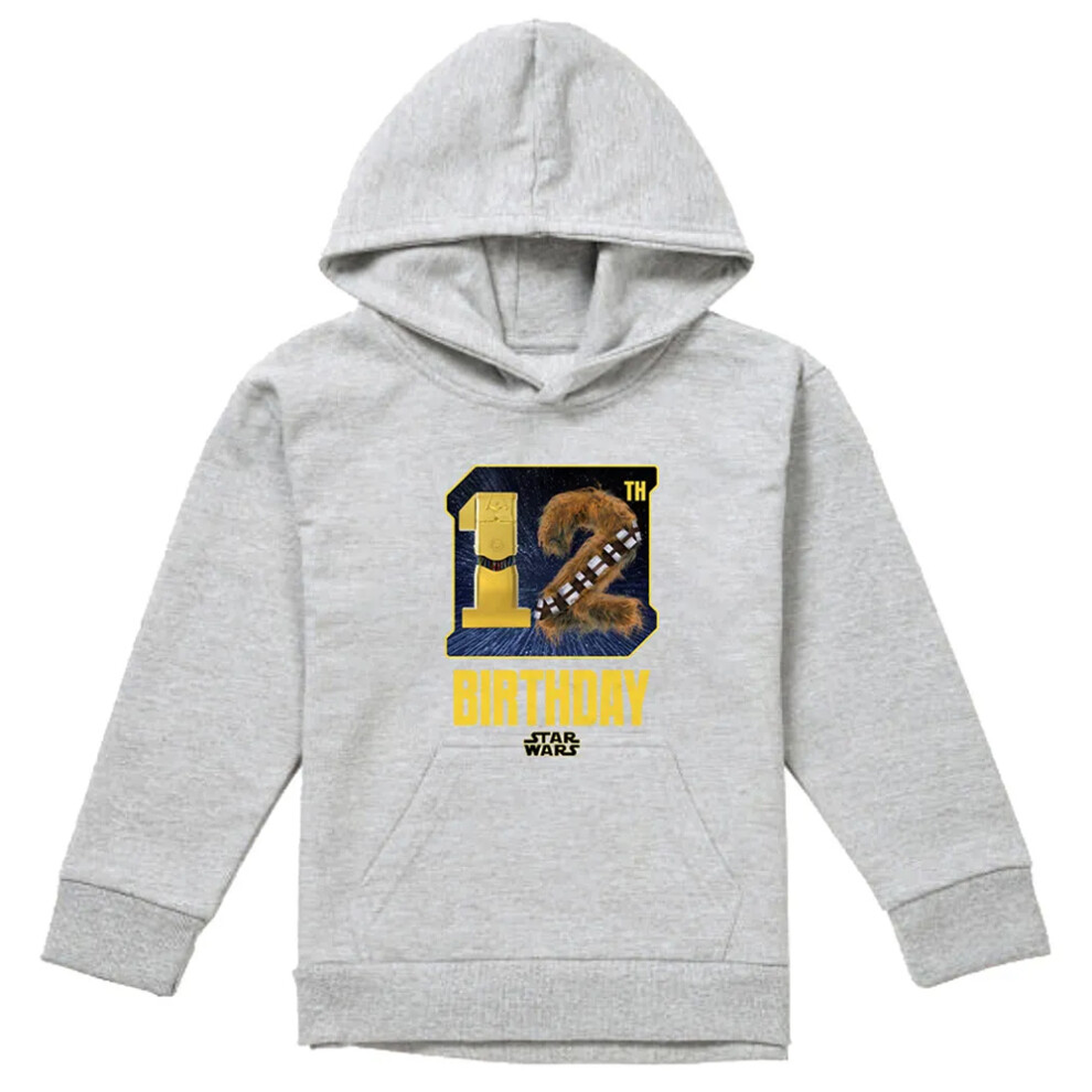 Star Wars (7-8 Years, Athletic Heather) Childrens/Kids C3po Chewbacca 12Th Birthday Hoodie Multicoloured