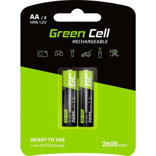 Green Cell Rechargeable AA Batteries 2600mAh, 1.2V, 2-pack 2