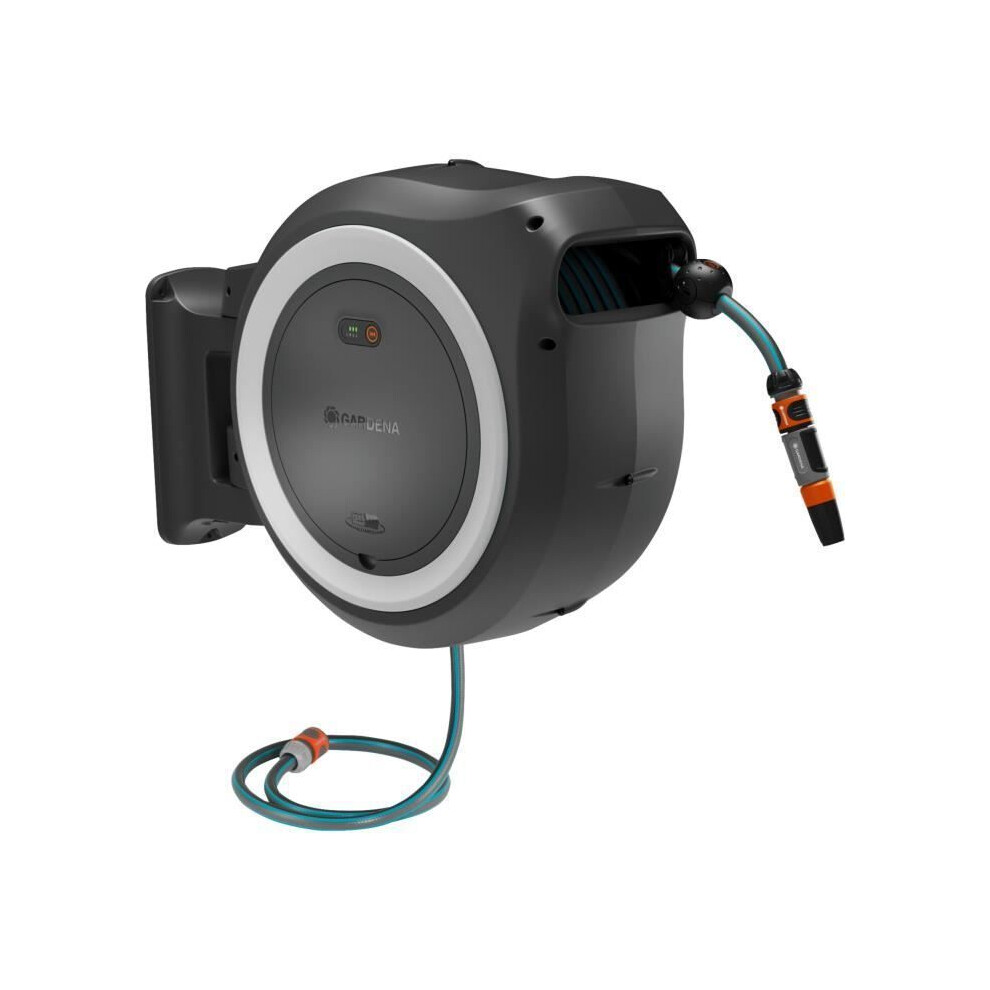 Photos - Other for Irrigation GARDENA Battery-Powered wall-Mounted Hose Box PowerRoll XL Solo: Reel with 35m Garden Hose and Automatic roll-up 