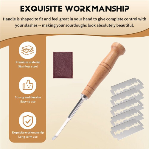 Bread Bakers Cutter Slashing Tool Dough Making  Wood Handle Bakeware for Bread Bakeware Kitchen with 5X Blades 1