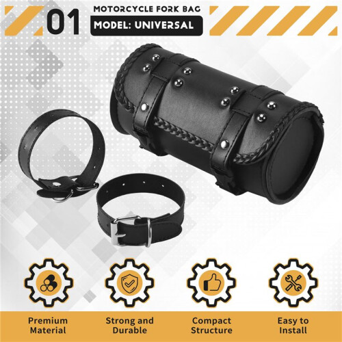 Motorcycle Fork Bag PU Leather Bicycle Handlebar Tool Pouch Sissy Bar Roll Storage Bag Saddle Bag, Universal 1
