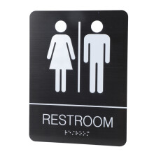 Segnale Bagno Unisex In Acciaio Inox Nero con Braille, Autoadesivo, 20 x 15 cm