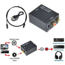 Digital Optical Toslink SPDIF Coax to Analog RCA Audio Converter Adapter with Fiber Cable