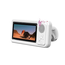 Shower Phone Holder with Speaker IPX4 Waterproof Anti-Fog Touch Screen Wall Mount for Shower Bathroom White