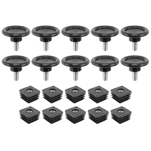 10 Sets 45mm Base Dia Adjustable Leveling Foot 25mmx25mm Square Tube Insert Kit