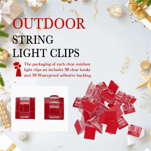Hooks for Outdoor String Lights Clips 30 Pack Clips Clear Light Hook with 30 Waterproof Adhesive Backing 1