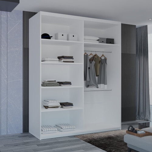 (White, 150cm) Marika Mirrored Sliding Wardrobe 2