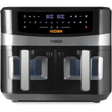 Tower, , Vortx Vizion 9L Dual Basket Air Fryer with Digital control panel & 10 One-touch Pre-sets, Black