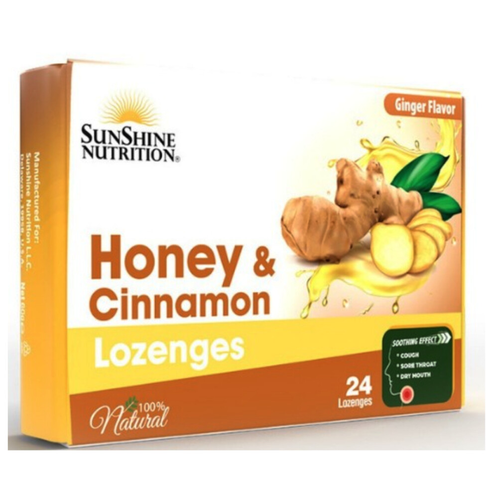 Sunshine Nutrition Honey & Cinnamon Lozenges-Ginger 24s | Honey cinnamon lozenges |Ginger throat lozenges
