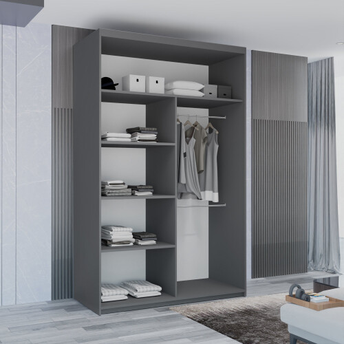 (Grey, 120cm) Marika Mirrored Sliding Wardrobe 2