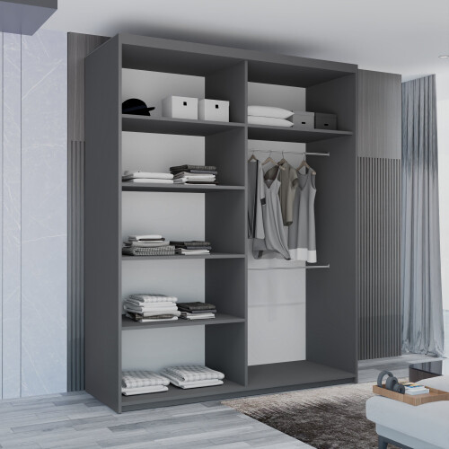 (Grey, 150cm) Marika Mirrored Sliding Wardrobe 2
