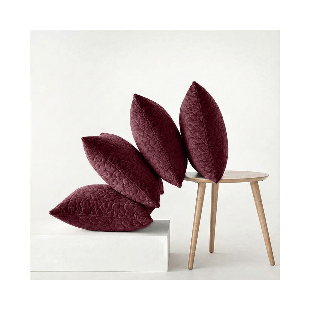Imperial Rooms (Pack Of 4, Burgundy) Embossed Pebble Velvet Cushion Covers Luxury Textured Throw Pillow Covers With Zip Closure