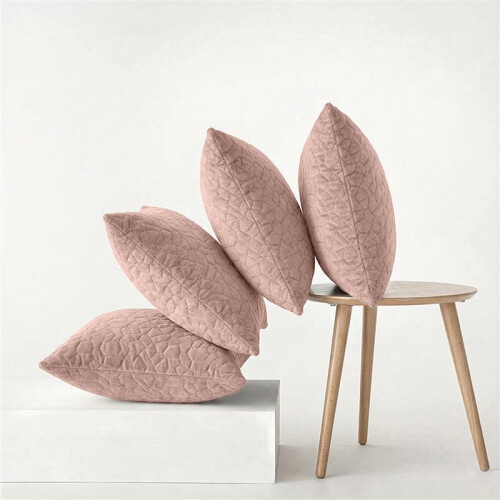 (Pack of 4, Pink) Embossed Pebble Velvet Cushion Covers Luxury Textured Throw Pillow Covers with Zip Closure