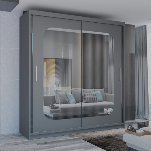 (Grey, 203cm) Marika Mirrored Sliding Wardrobe