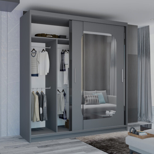 (Grey, 203cm) Marika Mirrored Sliding Wardrobe 2