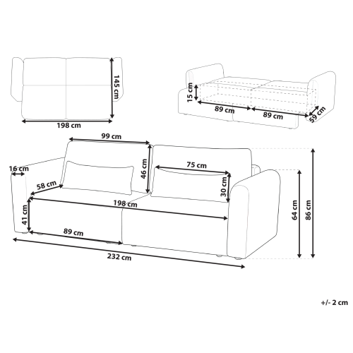 Beliani Sofa Bed 3 Seater VAXHOLM with Storage Boucle Off-White 2