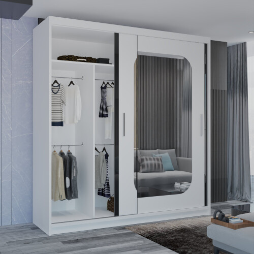 (White, 203cm) Marika Mirrored Sliding Wardrobe 2