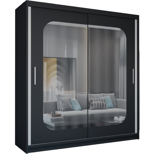(Black, 203cm) Marika Mirrored Sliding Wardrobe 2