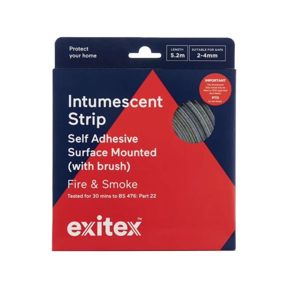 (Grey) Exitex 5.2M Intumescent Strip Fire Smoke Door Seal Self Adhesive Surface Mounted 5016570011884