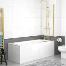 Nes Home 1700mm Round Bath with Legs and Brushed Brass Frame Curved Bath Screen