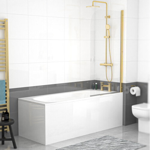 NES Home Nes Home 1700mm Round Bath with Legs and Brushed Brass Frame Curved Bath Screen