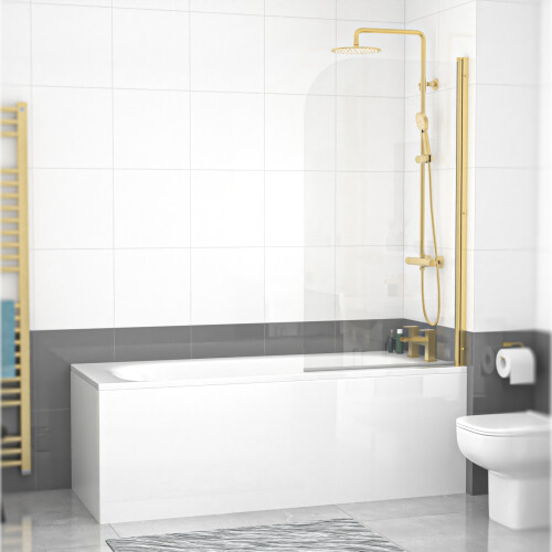 NES Home Nes Home 1700mm Round Bath with Legs and Brushed Brass Frame Curved Bath Screen 1