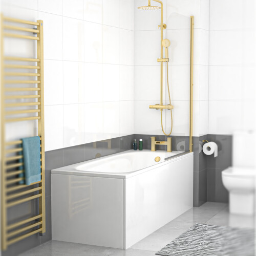 NES Home Nes Home 1700mm Round Bath with Legs and Brushed Brass Frame Curved Bath Screen 2