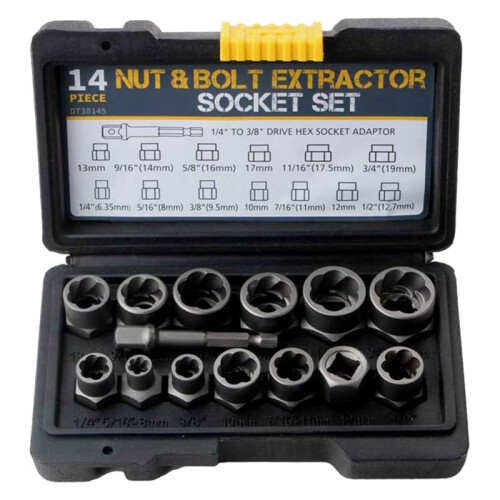 14Pcs Impact Bolt & Nut Remover Set, Stripped Lug Nut Remover with Hex Adapter Extraction Socket Set 1
