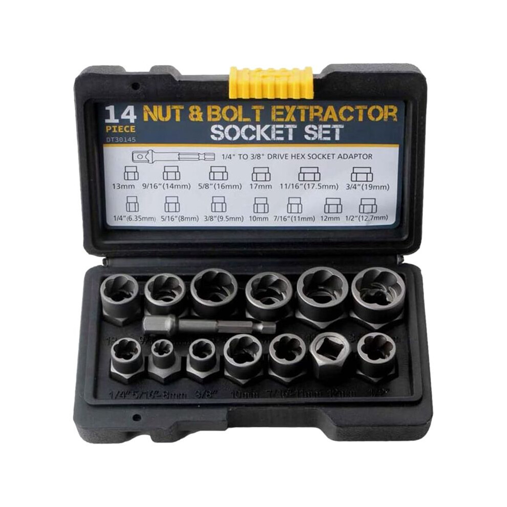 14Pcs Impact Bolt & Nut Remover Set, Stripped Lug Nut Remover With Hex Adapter Extraction Socket Set 6132158567068