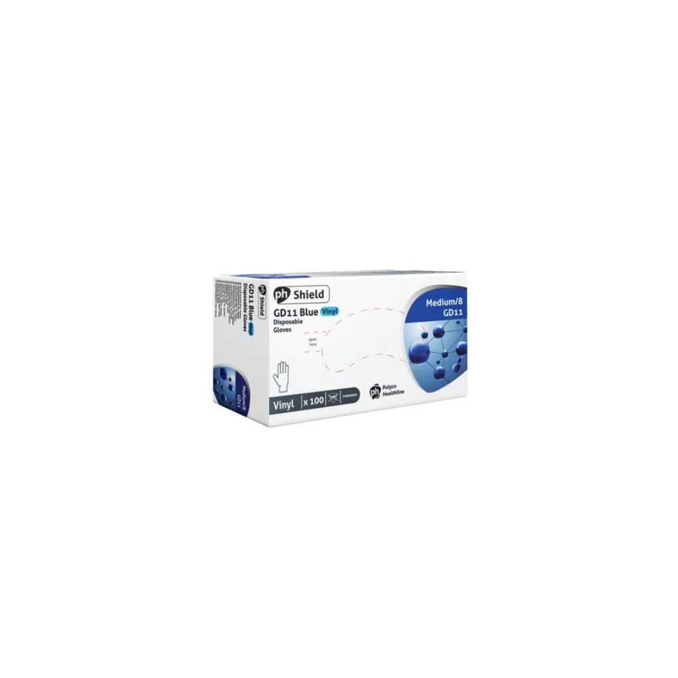 Shield Powdered Vinyl Gloves Medium Blue 100 Pack Gd11 5024951009610