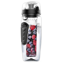 1000ml/32oz Fruit Infusing Infuser Water Bottle Plastic Sports Detox Health black